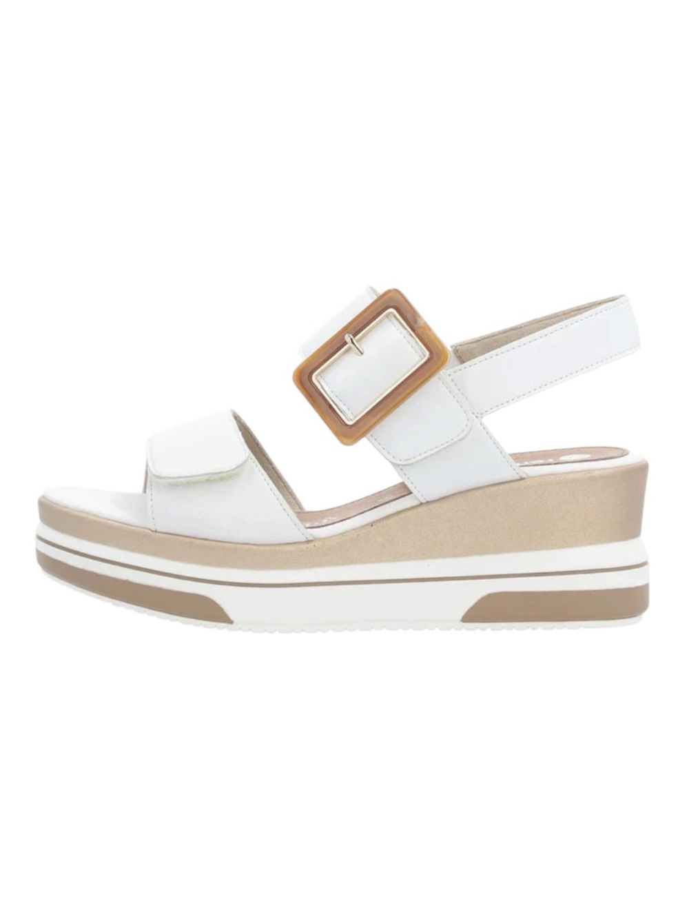 Remonte White Wedge Platform Sandal with Tan Buckle